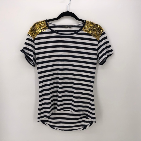 THML Striped Shirt Top Gold Sequins Shoulder S - Picture 3 of 7
